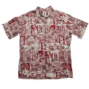 Tori Richard Shirt Mens Medium Red White Hawaiian Aloha Print Cotton Button Up